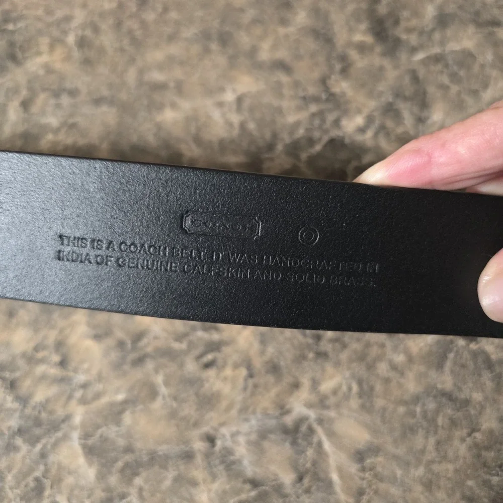 COACH Men's Black Leather Belt Size 36 / 90 cm Silver-Tone Buckle